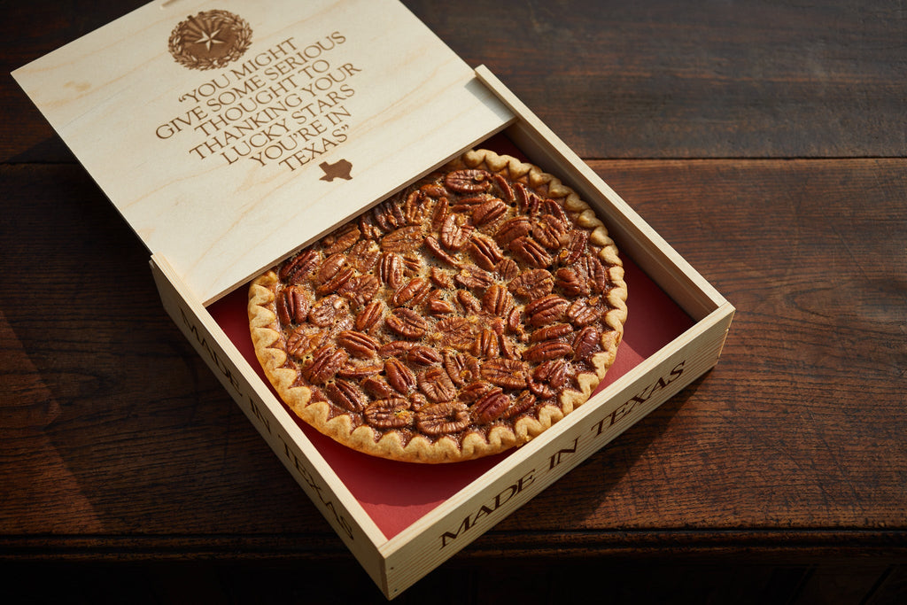 Thanksgiving Turkey & Pie Combo, Brazos Bottom Pecan Pie in a Wooden Box