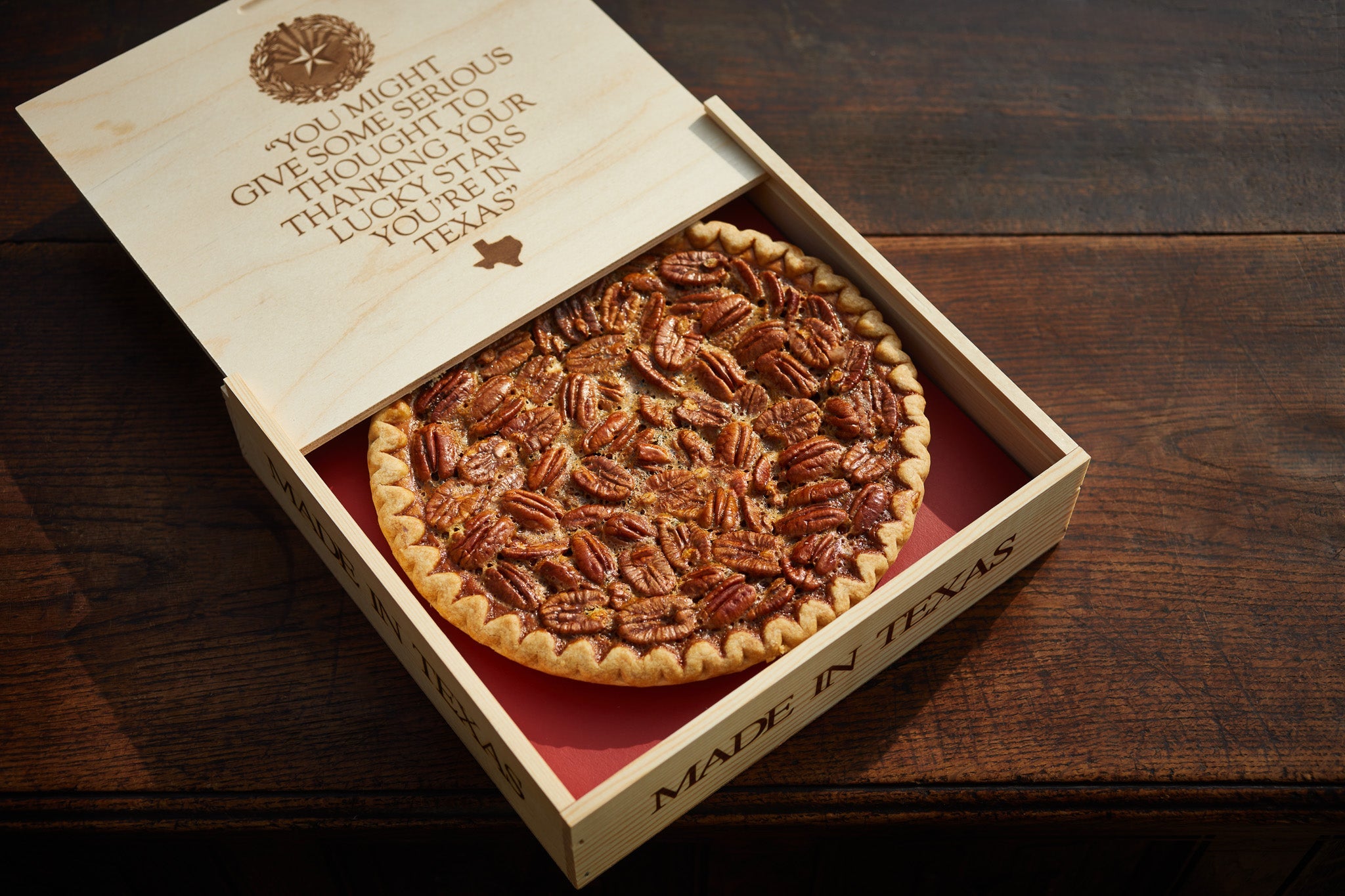 Thanksgiving Turkey & Pie Combo, Brazos Bottom Pecan Pie in a Wooden Box